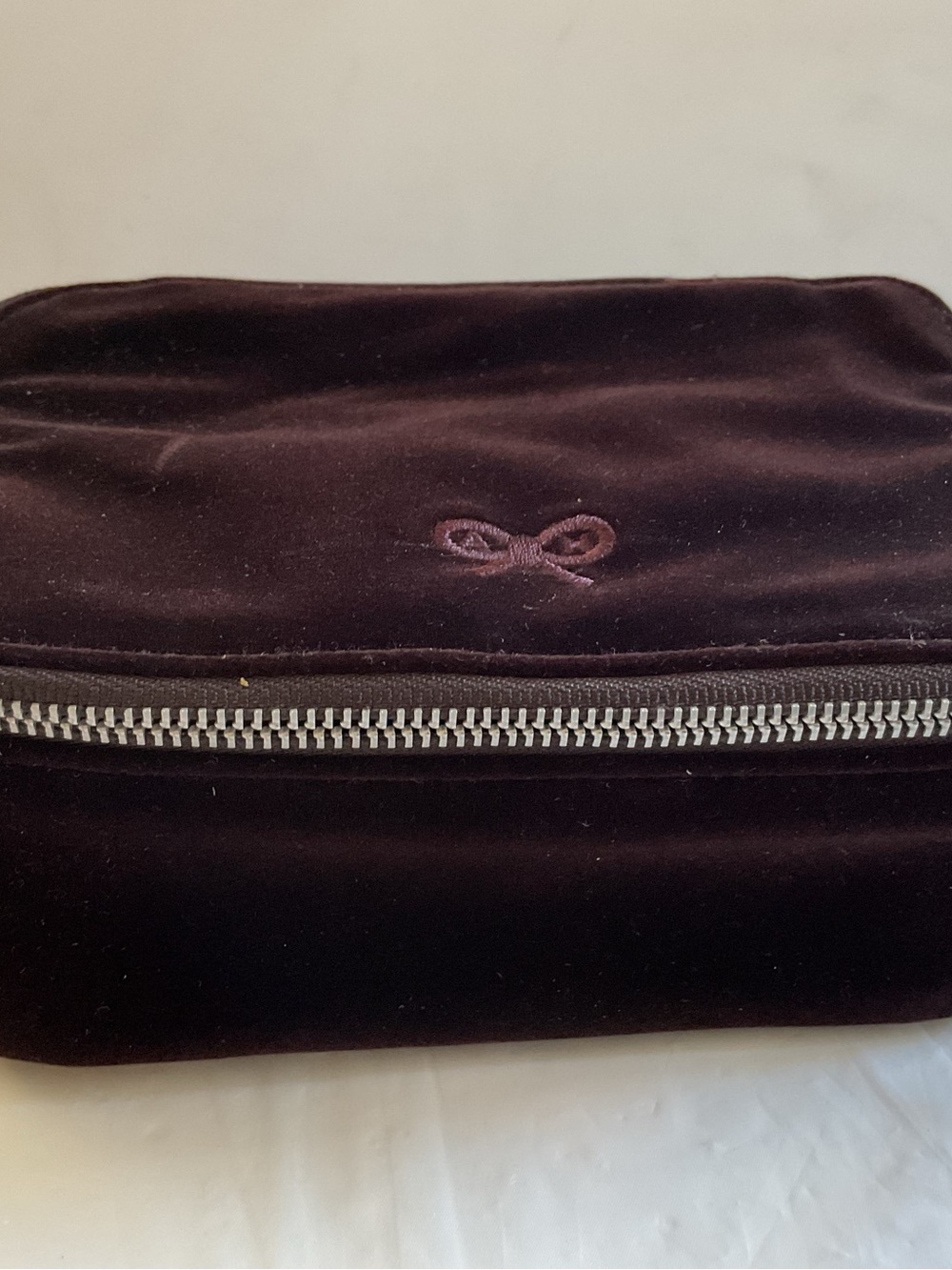 ANYA HINDMARCH London Brown Velvet Make Up Bag/Amenity Case- New
